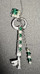 Vintage Key Necklace with Green Stones & Chain Included Newly Made by Artist