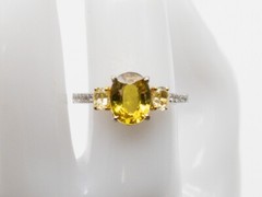 $9000 4ct Yellow Sapphire FANCY INTENSE YELLOW VS Diamond 18k White Gold Ring