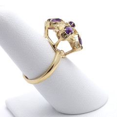 Solid Gold Natural Amethyst Diamond Halo Open Filigree Ring Retro Deco 13 to 14k