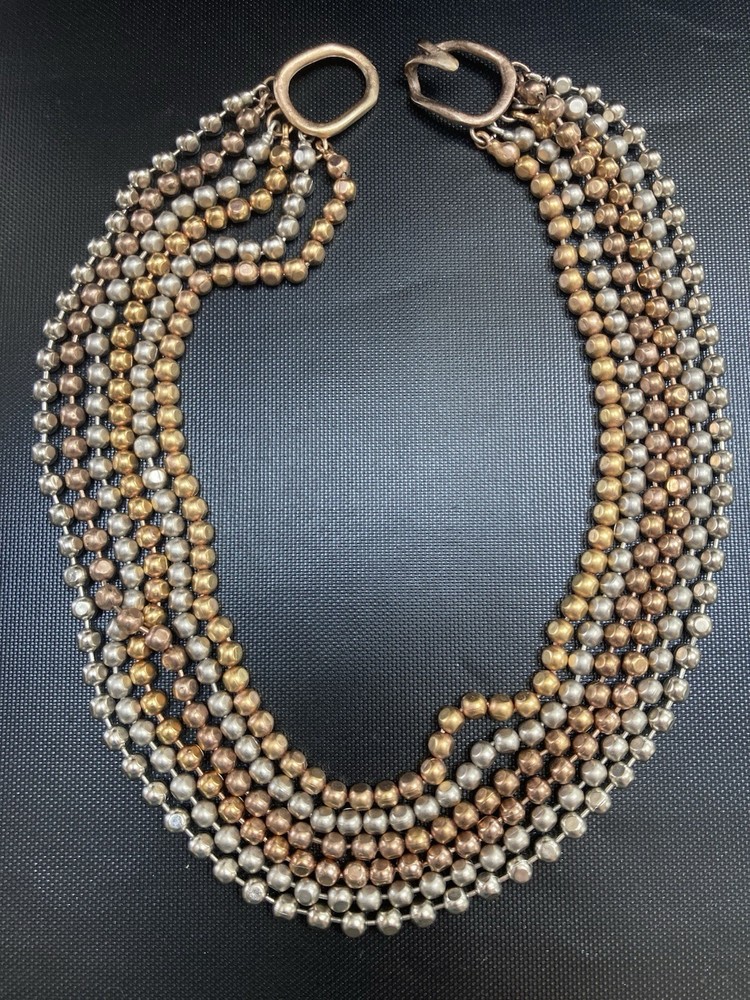 LES BERNARD Necklace Vintage 6 Strand Tricolor ball chain 16.5” drapes