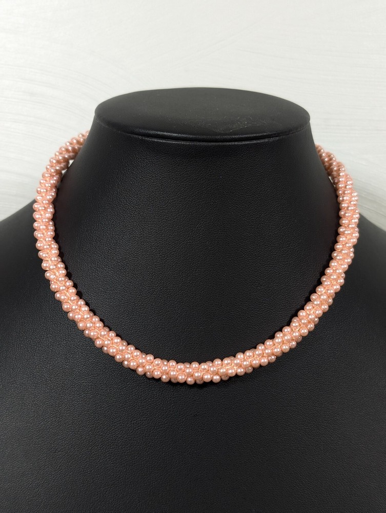 Vintage Pink Faux Pearl Cluster Bead Choker Necklace Classic MCM 15 in Collar
