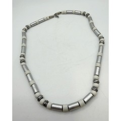 Vintage Silver Tone Tube Bead Necklace Cream Spacer Beads 18″