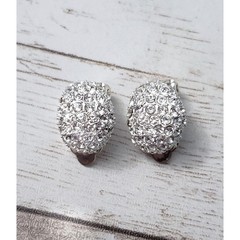 Vintage Clip On Earrings – Just Over 0.5″ Silver Tone & Clear Gems