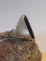 Vtg Sterling 925 Solid Silver Black Onyx Modernist Taxco MEX Ring 8.25sz Signed