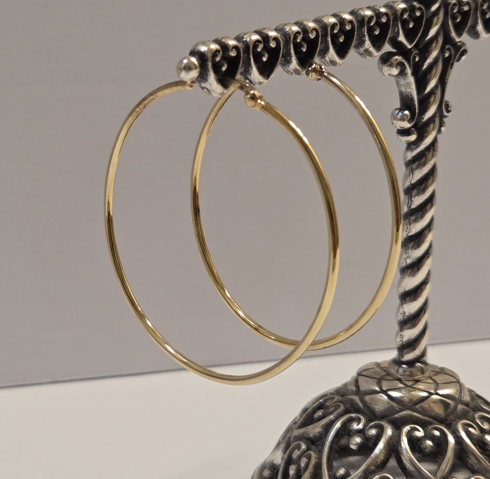 Vintage IBB Sterling Silver 45mm Hoop Earrings Gold Tone 925