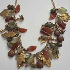 Vintage Fall Charm Necklace: Pearl Acorns, Art Glass Leaves, Autumn Jewelry