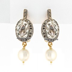 Stunning 1.35ctw Rose Antique Cut Diamond Pearl Silver Victorian Earring Jewelry