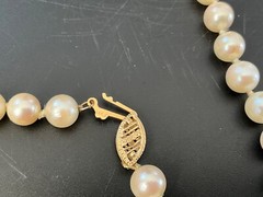 Vintage Freshwater Pearl NECKLACE 14K Yellow GOLD Clasp 18 in 5.93- 6.2 mm
