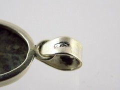 Sterling Silver Black and White Granite Cabochon Pendant 925 5.7g 1.5 Inches