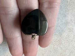 Antique Victorian Whitby Jet Inset Pyrite Puffy 3-D HEART Charm Pendant Fob H5