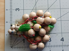Rare Vtg WWII Miriam Haskell Frank Hess Wood Bead Grape Brooch Celluloid Back