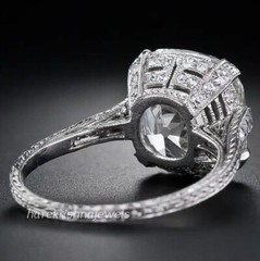 4CT Lab-Created Cushion Cut Diamond Vintage Engagement Ring 14K White Gold Over