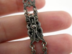 Vintage Sterling Silver Ornate Link Motif Bracelet Marcasite Accents 6.5In 13.9g