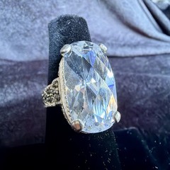 Vtg Sterling Silver Ring .925 Sz 6.5 Marquis Clear Stone Cocktail Statement