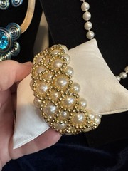 Vintage Faux Pearl Jewelry Set 16” Necklace Gold Tone Earrings Bracelet