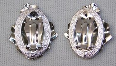 Vtg Whiting & Davis Silver Rivoli Fire AB Stone Hinged Bangle & Clip On Earrings
