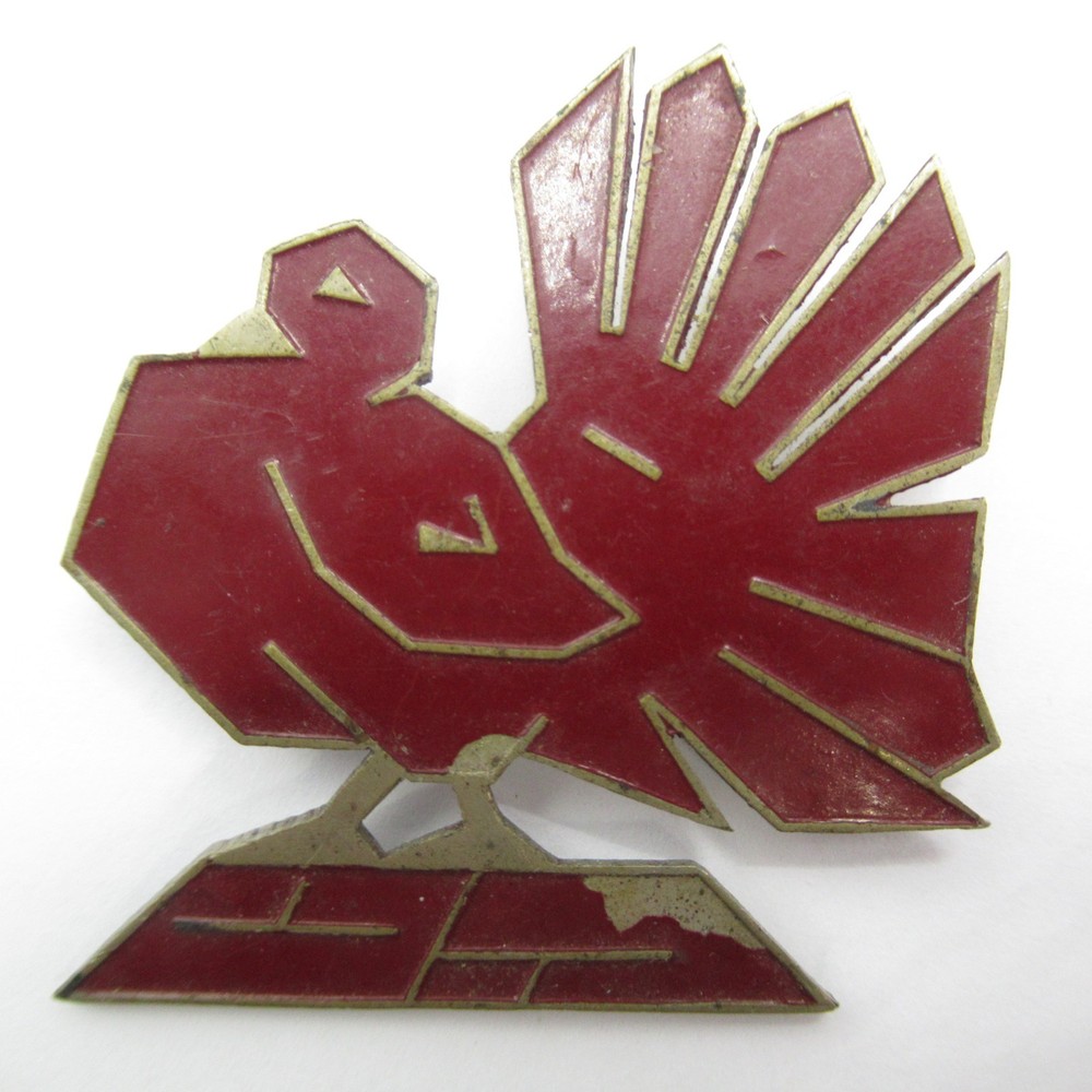 Cranberry Red Enamel Old Turkey Bird Brooch Vintage C-Clasp Modernist Vintage