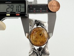 Vintage Sterling Silver Polish Baltic Amber Flower Setting Bangle Bracelet 7 In