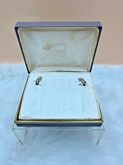 Vintage B David Rhinestone Brooch & Clip-on Earring Set w/ Green & Clear Stones