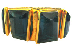 $465 JOSE BARRERA Neiman Marcus MASSIVE Blue Tapered Baguette Cuff Bracelet