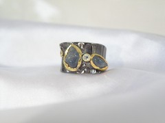 Brutalist Sterling Silver 925 Raw Natural Sapphire Modernist Size 9 Ring