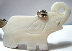 Antique 30S Brooch Hand Carved Elephant MOP Sterling Silver .925 design 3.1/4″
