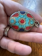 Vintage Tibetan Brass With Stones Beautiful Amulet Pendant Wearable Art