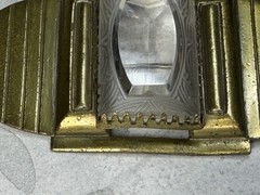 Art Deco gold-tone Etched Glass Fur Clip, Dress Clip or Brooch with C closure