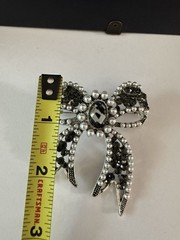 Bow Black Pearl Brooch Pin Pendant Rhinestone Jewelry Fashion Vintage Inspired