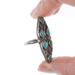sz5.5 Zuni sterling silver and turquoise flush inlay long ring