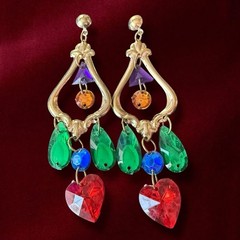 1980s Chandelier Earrings Lucite Vintage Large Gold Tone Dangle Pierced