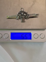 Antique Sterling Flower Basket Pin Trombone Clasp Brooch Sterling Silver
