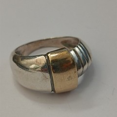 Vintage Silver Rolled Gold Modernist Dome Bשמג Ring Asymmetric Architectural 925