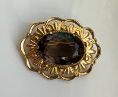 Vintage Soviet gold-plated brown brooch pin