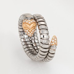 Bulgari Serpenti Tubogas Ring 18k Gold Steel Flex Sz 9 Estate Snake Jewelry