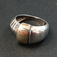 Vintage Silver Rolled Gold Modernist Dome Bשמג Ring Asymmetric Architectural 925