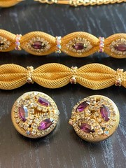 Rare Outstanding Vintage HOBE Set Necklace Bracelet Earrings Amethyst Gold Mesh