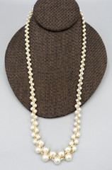 Vintage Faux Pearl Necklace Graduated Glass Braided Chain Spring Ring 80s Glam