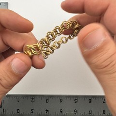 Vintage Signed Monet Gold Tone Double Link Chain Bracelet Fold Over Clasp 7.5 In