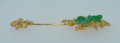 18K Diamond & Hand Carved Jade Frog Jabot Pin Brooch