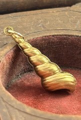 Vintage Brass Spiral Seashell Charm Puffy Shell Nautical Beach Pendant
