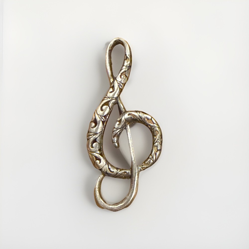 Vintage JEZ Jezlaine Sterling Silver Treble Clef Music Note Brooch Pin 7.36 Gms