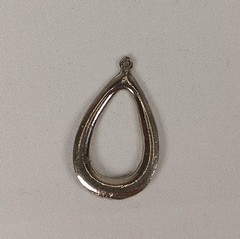 Vintage Open Teardrop Pendant Green Cabochon Bead Accent Silver Tone 1.25″