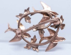 Estate Victorian 15ct Two Tone Gold Swallows Leaves Pin Brooch Round 0.9″ 1.72g