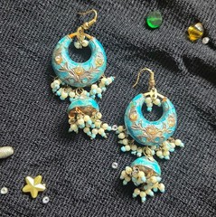 Vintage Handmade Lakh Dangling Earrings – India – Sky Blue 💙✨