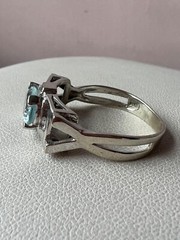 VINTAGE 14K WHITE GOLD AQUAMARINE DIAMOND RING MODERNIST DESIGNER SETTING ITALY