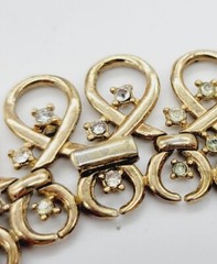 Crown Trifari Gold Tone Ribbon Crystal Wide Necklace RARE 15.5 in Vintage