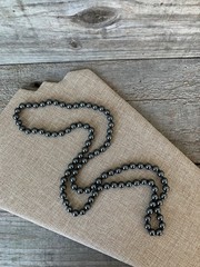 VTG Black Hematite Stone Beaded Necklace 32in Hand Knotted