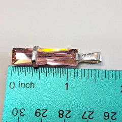 Vintage Pink Cubic Zirconia Baguette Pendant Silver 925, Modernist, 1 5/8″L