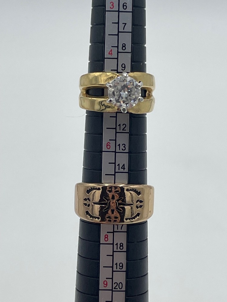 2 Vintage Rings 18K GE Gold Electroplated Rhinestone Sz 6 3/4 Gold Tone Sz 8 1/2